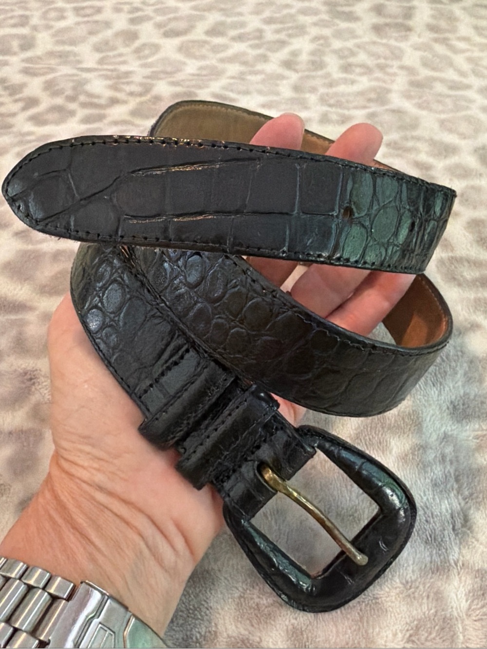 Vintage Neiman Marcus Genuine Alligator Black Belt Large Italy
